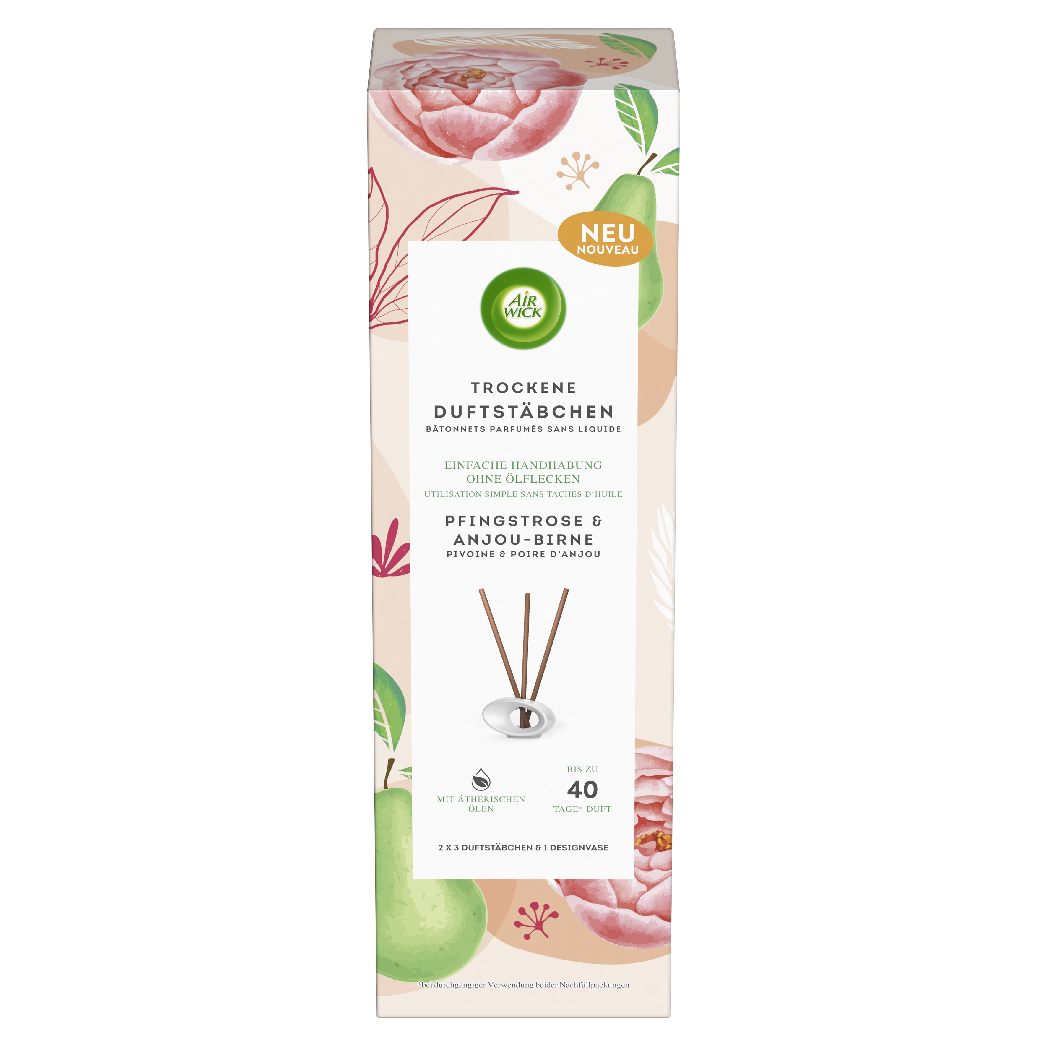 Air Wick Trockene Duftstäbchen Starter-Set Pfingstrose & Anjou-Birne